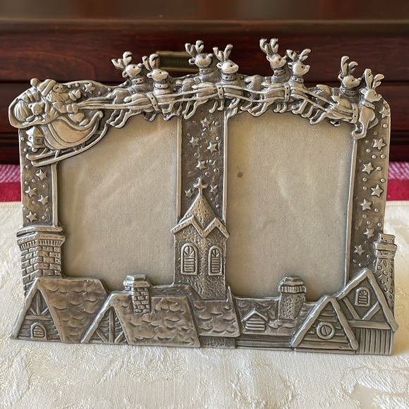 Pewter Christmas Holiday Santa double picture frame - Picture 2 of 7